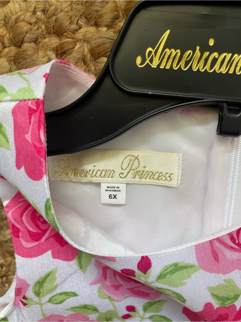 American Princess Pink Rose~Print Dress with Matching Sash